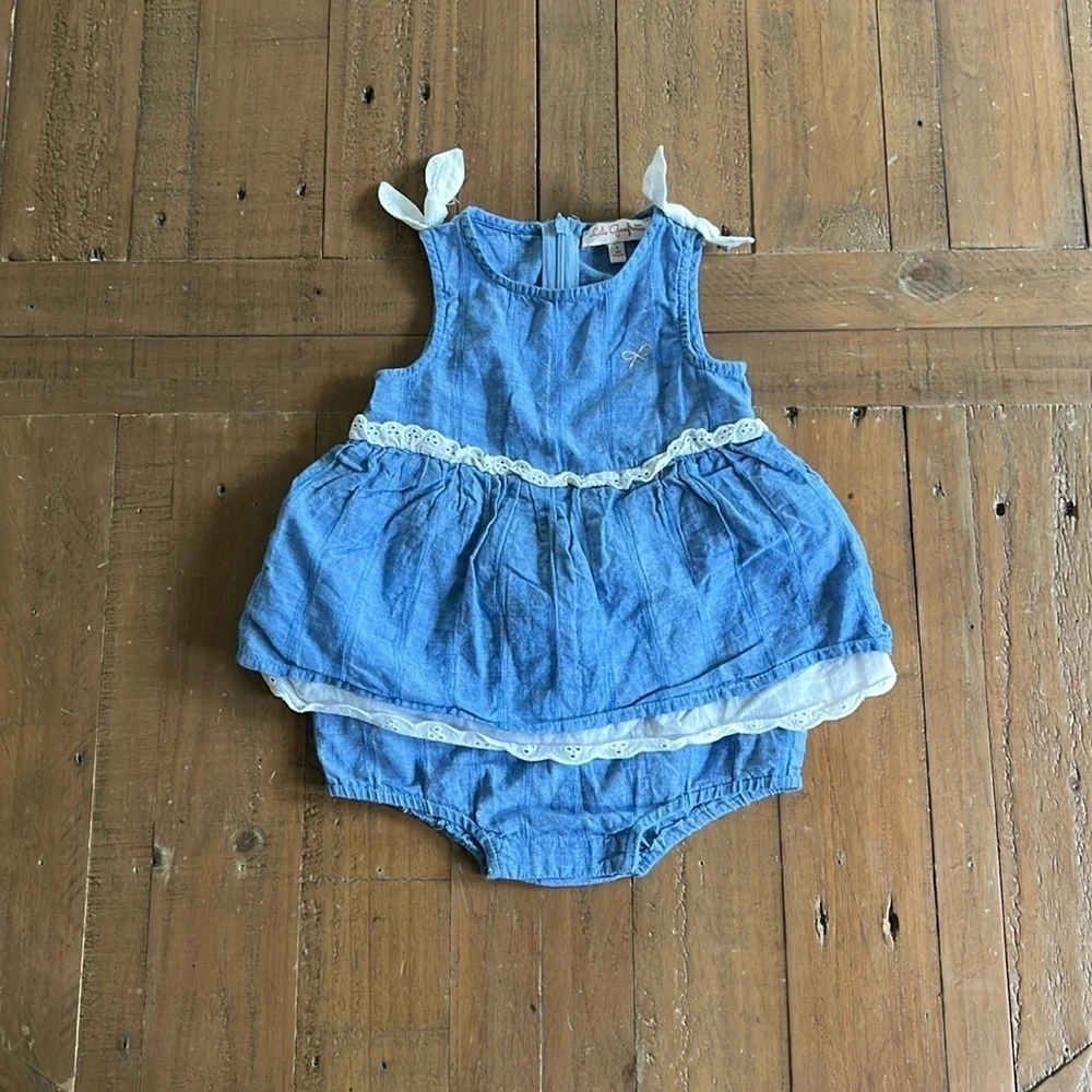 Lili gaufrette chambray skirted romper